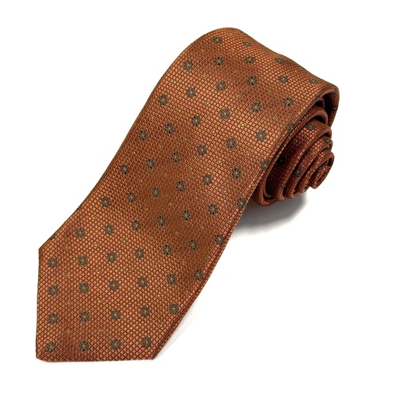 KITON Napoli Silk Tie Rust/Gold Geometric Floral Pattern Width: 3.5" - Picture 5 of 5